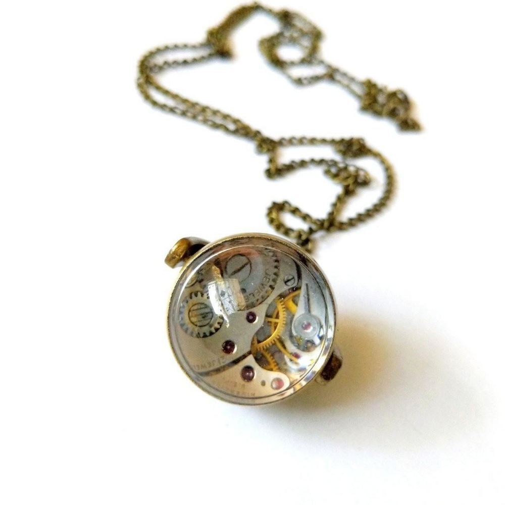 Vintage necklace steampunk vibe watch 17 jewels gears ball orb sphere